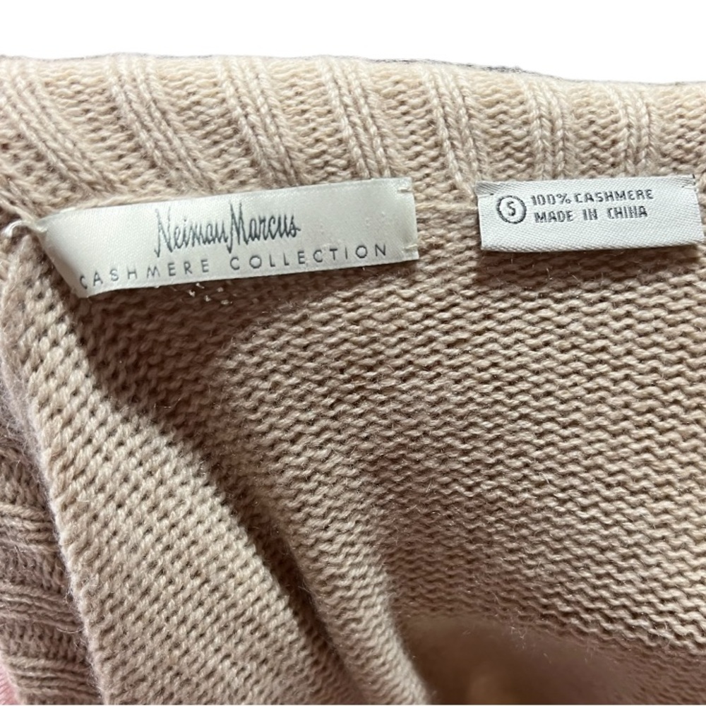 Neiman Marcus Cashmere Shawl Collar Open Cardigan Sweater Oatmeal Cream Size S - Picture 3 of 9